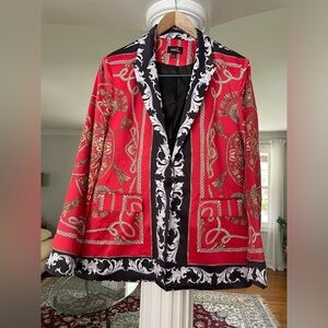 Mod X women’s printed Satin long sleeve button two faux flat pockets blazer Larg